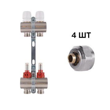 Комплект: Thermo Alliance Standart Колектор латунний з витратомірами 1"х2 SD235W2 + SD Євроконус 3/4''х16&times;2 SD346 SD00055007 фото