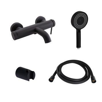 Комплект для ванной комнаты Qtap Robin Black Matt: Смеситель QTROB3060102B + Держатель QT829910842854OB + Шланг QTHADPVCSQ160B +Лейка QTRUC125BLM45951 SD00054152 фото