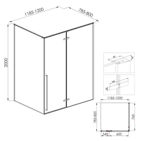 SOTA 120-C душевая кабина 120*80*200см прямоугольная, реверсивная, распашная, профиль хром, стекло прозрачное 83729 фото