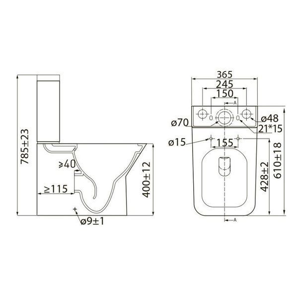 LEON компакт: унитаз 61*35*79см напольный Rimless, гориз. выпуск, нижний подвод, бачок 3/4,5л, сиденье Slim slow-closing 59746 фото
