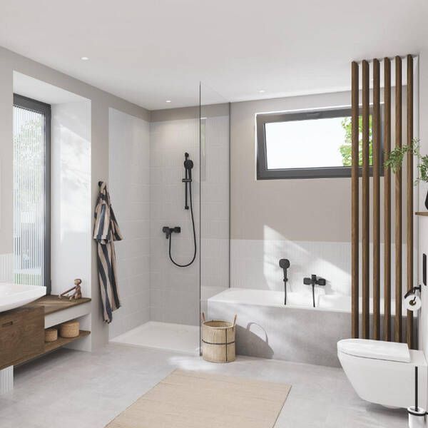 Смеситель для ванны Grohe Cubeo 1018142430 с душевым набором, черный матовый 574089 фото