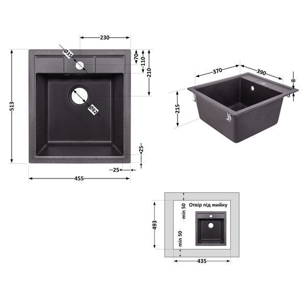 Кухонная мойка Lidz 460х515/200 GRF-13 (LIDZGRF13460515200) SD00042424 фото