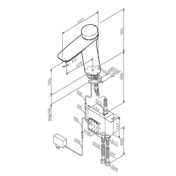 F50A02400 Inspire V2.0, змішувач для умивальника, електронний, хром, шт. (1 сорт) 468519 фото