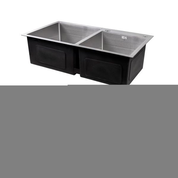 Акционный набор Lidz: мойка с двумя чашами интегрированная Brushed Steel 3,0/1,0 мм + Смеситель Aria для кухни с гибким изливом (k35) Grey SD00057377 фото
