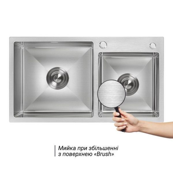 Акционный набор Lidz: мойка с двумя чашами интегрированная Brushed Steel 3,0/1,0 мм + Смеситель Aria для кухни с гибким изливом (k35) Grey SD00057377 фото