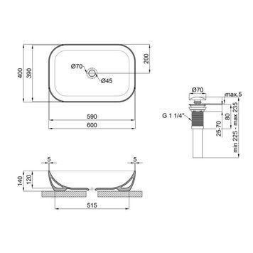 Комплект Qtap Robin: Раковина накладная прямоугольная 610x400x145 мм White + Донный клапан PU02 SD00053421 фото