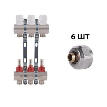 Комплект: Thermo Alliance Standart Колектор латунний з витратомірами 1"х3 SD235W3 + SD Євроконус 3/4''х16&times;2 SD346 SD00055008 фото