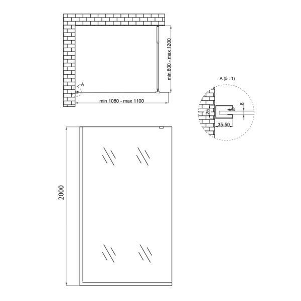 Душова перегородка Qtap Walk-In Standard BLM2011.C8 100х200 см, скло Clear 8 мм, покриття CalcLess SD00051927 фото