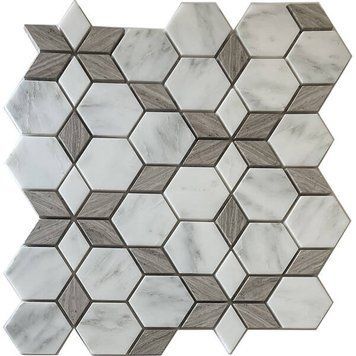 Мозаїка Mozaico de lux SPTH2840-207R-8 Wood+White 26,0x30,0 см 577481 фото