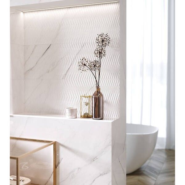 Плитка Opoczno Pl+ Carrara Chic White Chevron Structure Glossy 29x89 см 459850 фото