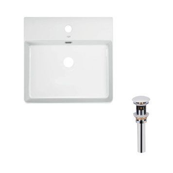 Комплект Qtap Nando LT: Раковина подвесная прямоугольная 500х420х120 мм White + Донный клапан PU02O SD00053447 фото