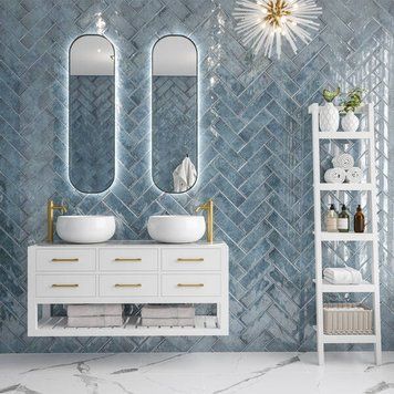 Плитка Golden Tile Como Синій на БІЛ.Рельєф COМS51 10х30 см 606412 фото