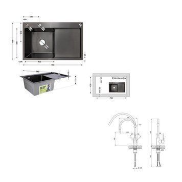 Акционный набор Lidz: мойка H7849BR интегрированная крыло справа Brushed Black PVD 3,0/1,0 мм + Смеситель Aria для кухни с гибким изливом (k35) Black SD00057376 фото
