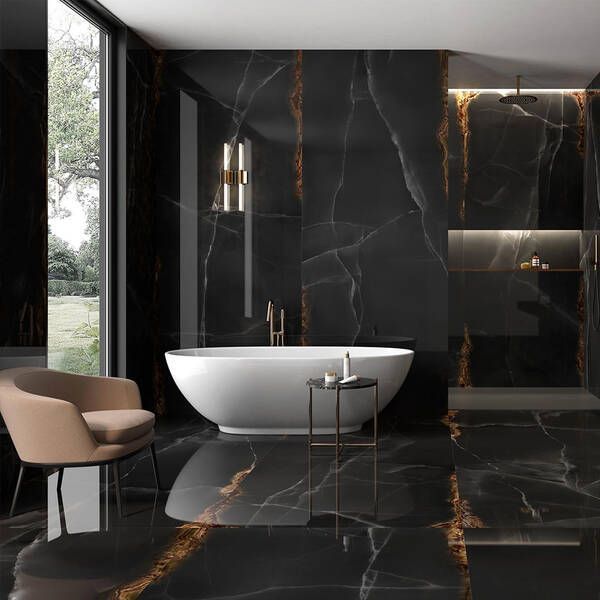 Керамогранит ITT Ceramic Onice Black Polished Rect 6mm 120x300 см 551644 фото