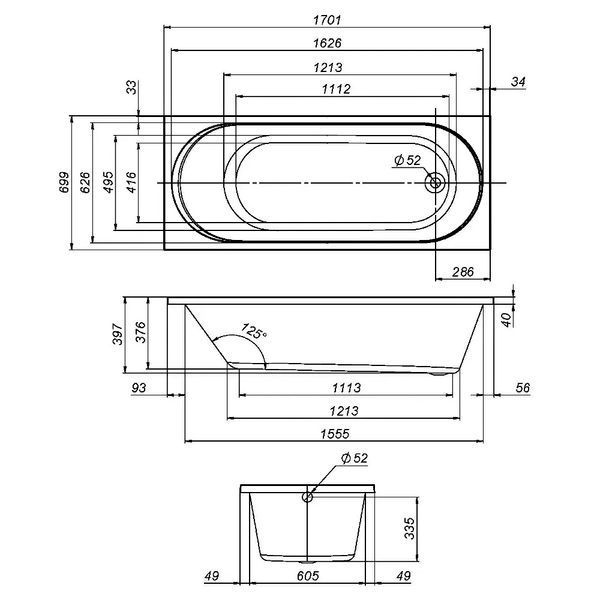W94A-170-070W-A1 X-Joy Ванна акрилова spirit 170x70, біла (1 сорт) 580365 фото