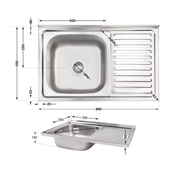 Кухонная мойка Brinex 5080-L 0,6 мм Satin (BRIN5080LSAT06) SD00054101 фото