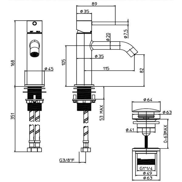 Z00701000073005 TEO-M (MEDIUM) Змішувач для раковини з донним клапаном, чорний матовий (1 сорт) 560774 фото