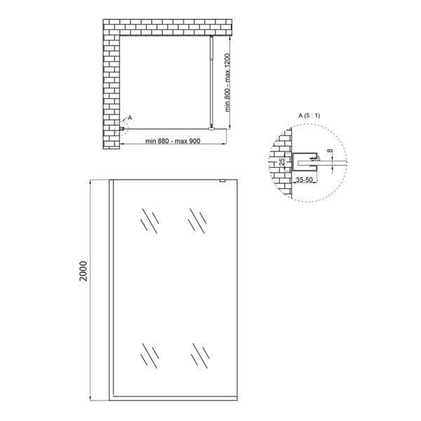 Душова перегородка Qtap Walk-In Standard CRM209.C8 90х200 см, скло Clear 8 мм, покриття CalcLess SD00045303 фото