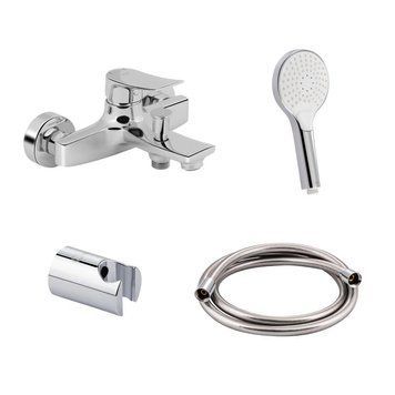 Комплект для ванной комнаты Qtap Nihonto Chrome: Смеситель QTNH3022101DC + Держатель QTCRMA030 + Шланг QTHADPVC160C + Лейка QTRUCA115O3KCW SD00054073 фото