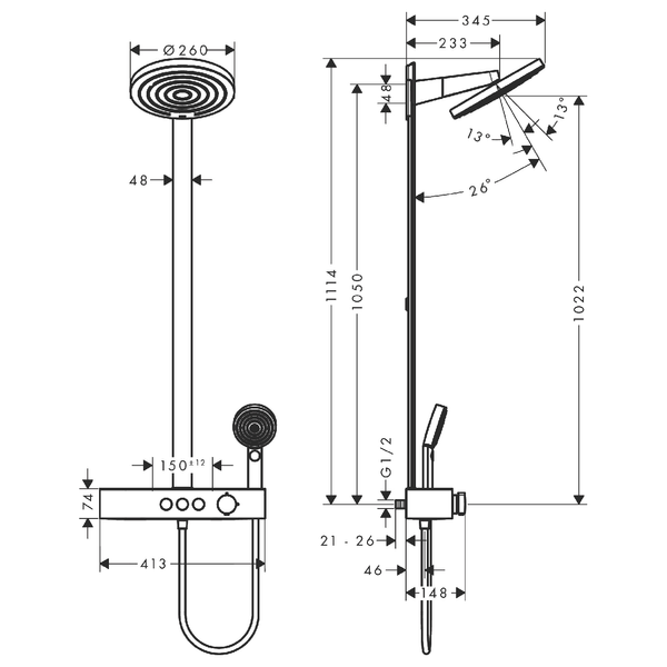 PULSIFY душевая система Showerpipe 260 2jet EcoSmart, с термостатом, шлифованная бронза 99998 фото