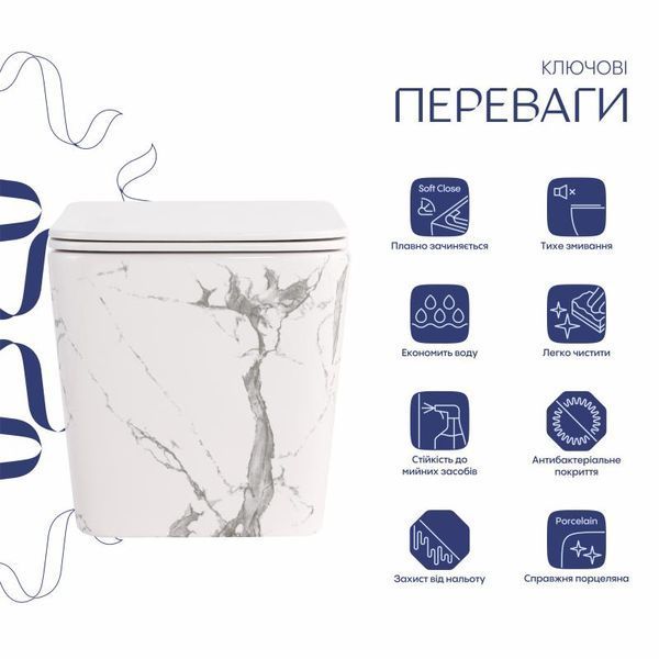 Унітаз підвісний Qtap Tern Ultra Quiet 520&times;345&times;325 мм, Marble, з сидінням Slim Duroplast / Soft-close / Quick Release QTTER26MR49002 SD00055126 фото