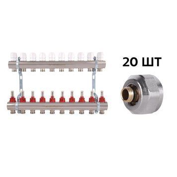 Комплект: Thermo Alliance Standart Колектор латунний з витратомірами 1"х10 SD235W10 + SD Євроконус 3/4''х16&times;2 SD346 SD00055015 фото