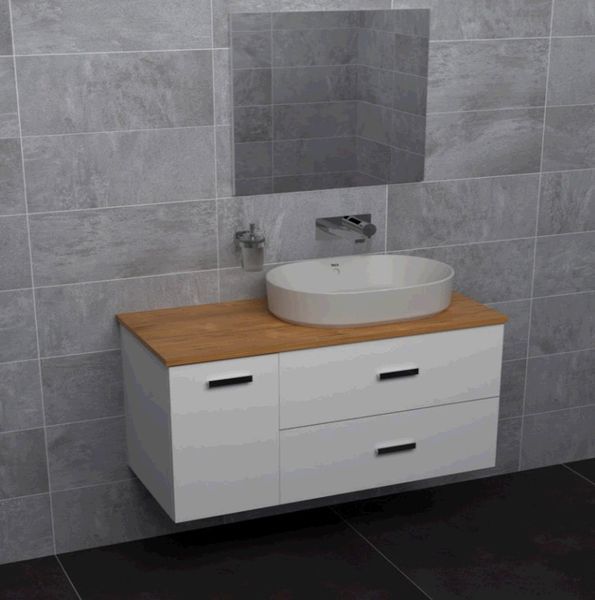 VICTORIA BASIC MODULAR комплект 89см: тумба 59см під накладний умивальник; модуль 30см із дверцятами; стільниця89 см; колір:білий/білий/дуб 96444 фото