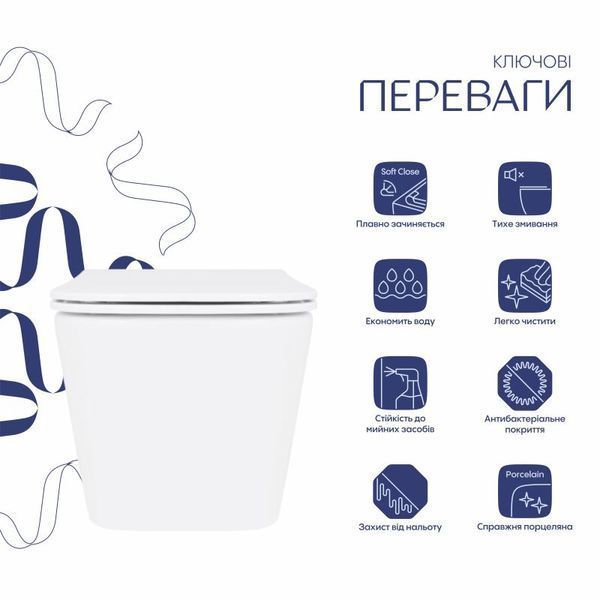 Унитаз подвесной Qtap Crow Ultra Quiet безободковый с сиденьем Soft-close QT05335170W SD00053468 фото