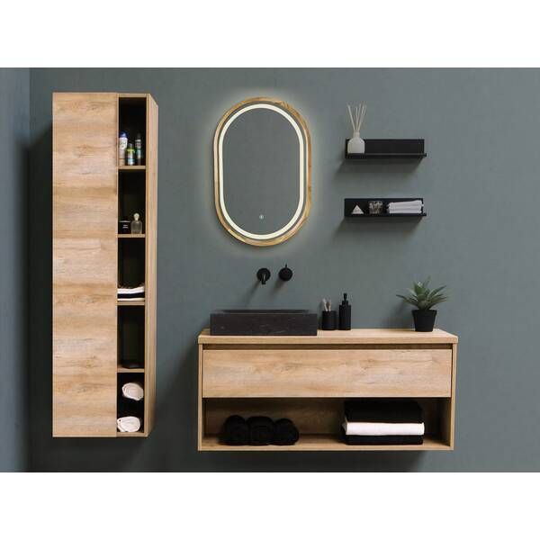Зеркало Luxury Wood Freedom Slim с подсветкой LED, дуб натуральный, сенсорная кнопка-димер, 550х850 мм 551596 фото