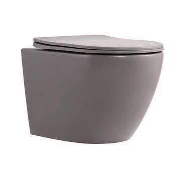 Унитаз подвесной Qtap Robin Ultra Quiet 520&times;365&times;340&nbsp;мм, Stone grey, с сиденьем Slim Duroplast / Soft-close / Quick Release QTROB26SG48996 SD00055120 фото