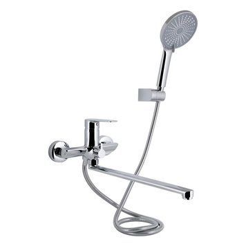 Смеситель для ванны Qtap Leo New с длинным поворотным изливом (c душевым гарнитуром) QTLEO2601CRM45562 Chrome SD00051686 фото