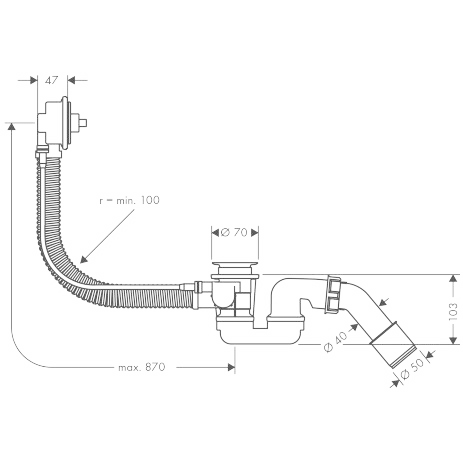 Flexaplus - злив/перелив для нестандартних ванн HANSGROHE 58141180 13525 фото