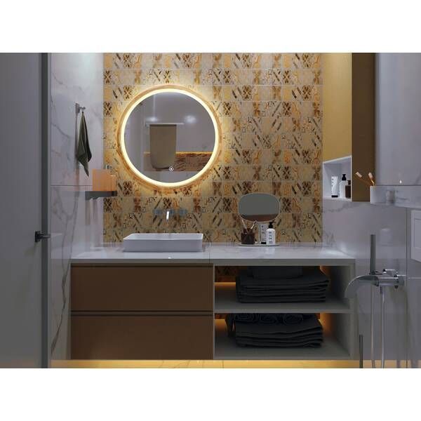 Зеркало Luxury Wood Perfection Slim с подсветкой LED, дуб натуральный, сенсорная кнопка-димер, 650х650мм 551595 фото