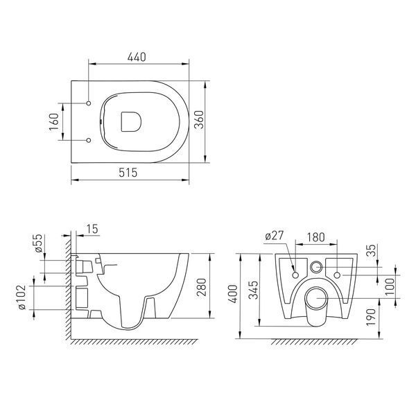 CANTE Rimless унітаз підвісний 51*35,5*33 см, сидіння Duroplast Slim slow-closing, de la antracita 82733 фото