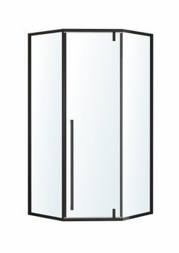 MORA 90-P душевая кабина 90*90*200 см пятиугольная, дверь распашная, профиль черный матовый, стекло прозрачное 86234 фото