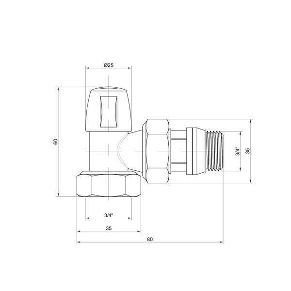 Кран радіаторний Icma 3/4" з антипротіканням кутовий без ручки №805+940 SD00023708 фото