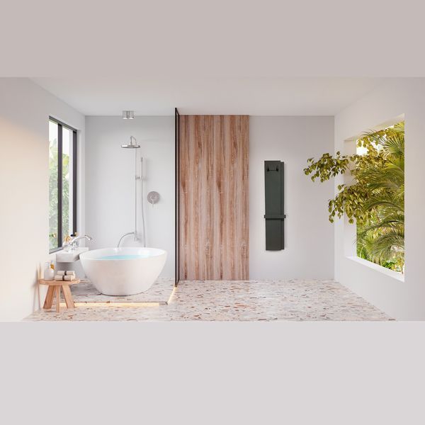Радіатор електричний Whole Wall_2.0, з тримачем для рушників та халатів, Led-підсвітка, колір чорний мат (1 сорт) 583781 фото