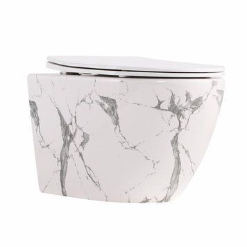 Унитаз подвесной Qtap Robin Ultra Quiet 520&times;365&times;340&nbsp;мм, Marble, с сиденьем Slim Duroplast / Soft-close / Quick Release QTROB26MR48998 SD00055122 фото