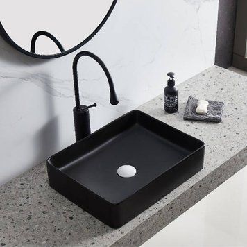 Раковина прямокутна Devit Flow square DFL2170100MB 510х405х110 мм на стільницю, чорна матова 600663 фото