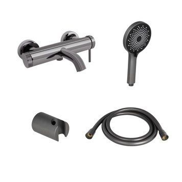 Комплект для ванной комнаты Qtap Robin Black/Chrome: Смеситель QTROB3060102K + Держатель QT829910842854GRP + Шланг QTHADPVC160G + Лейка QTRUCA120R3GRP SD00053786 фото
