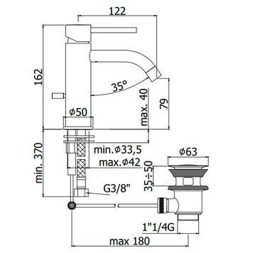 LIG075NO LIGHT Змішувач для раковини з донним клапаном, чорний матовий (1 сорт) 425936 фото