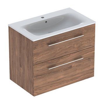 SELNOVA Square комплект: умивальник вбудований Slim Rim, з тумбою 78,8*50,2см, з 2ма ящиками, колір темний горіх 80024 фото