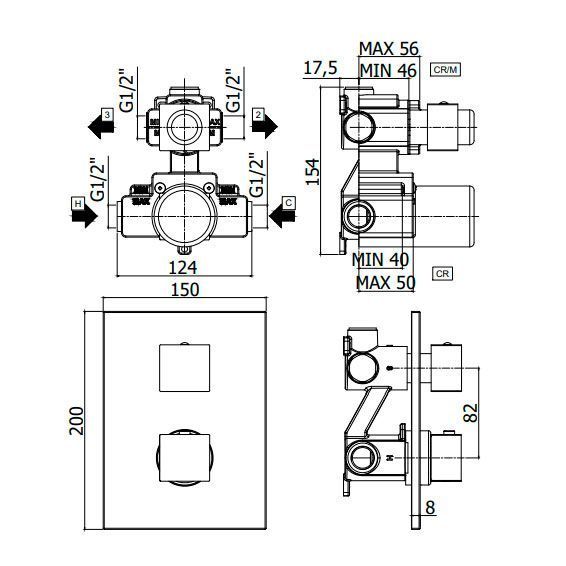 LEQ518NO/M LIGHT Змішувач для душу термостатичний прихованого монтажу, чорний мат. (1 сорт) 482671 фото