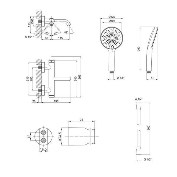 Комплект для ванной комнаты Qtap Robin Black/Chrome: Смеситель QTROB3060102K + Держатель QT829910842854GRP + Шланг QTHADPVC160G + Лейка QTRUCA120R3GRP SD00053786 фото