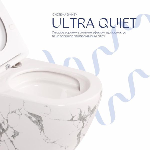 Унитаз подвесной Qtap Robin Ultra Quiet 520&times;365&times;340&nbsp;мм, Marble, с сиденьем Slim Duroplast / Soft-close / Quick Release QTROB26MR48998 SD00055122 фото
