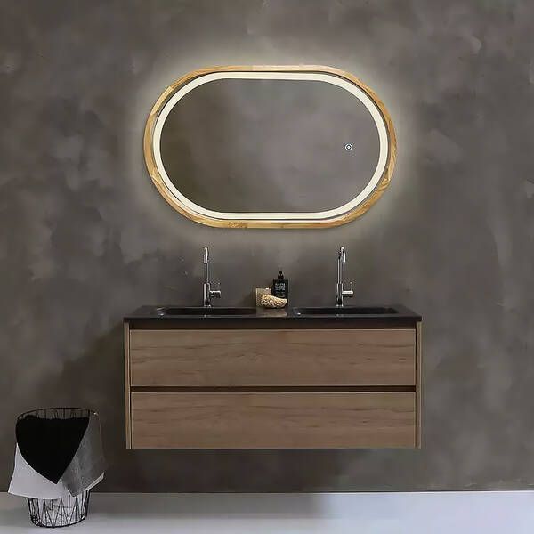 Дзеркало Luxury Wood Freedom Slim з LED підсвіткою, дуб натуральний, сенсорна кнопка-димер, 500х800 мм 551598 фото