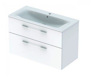 SELNOVA SQUARE комплект: умивальник Slim Rim, з тумбою 98,8*50,2см, білий/фарбований глянець 82357 фото