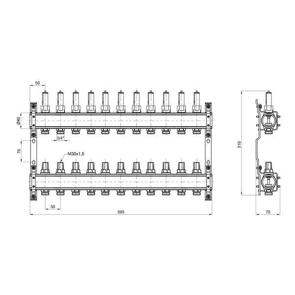 Коллектор с расходомерами Thermo Alliance Standart 1" 11 выходов SD00411 SD00041510 фото