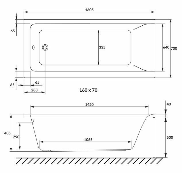 SOLO ванна 160*70*40,5см без ніжок, акрил 5мм 88946 фото