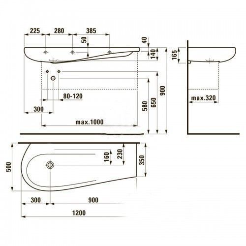 ALESSI ONE раковина 120см, з iнтегр. стiлешницею злiва, без отв. пiд змiшувач, без отв. переливу, з покриттям LCC 57448 фото